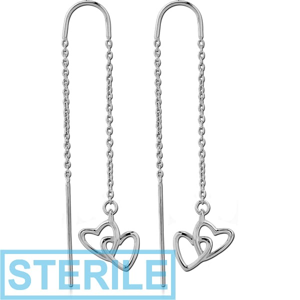 STERILE STERLING SILVER 925 CHAIN EARRINGS PAIR - HEARTS