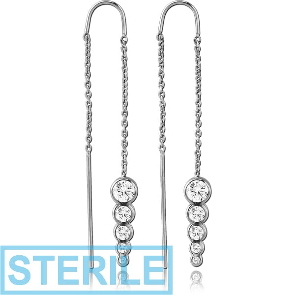 STERILE STERLING SILVER 925 JEWELLED CHAIN EARRINGS PAIR - CIRCLES