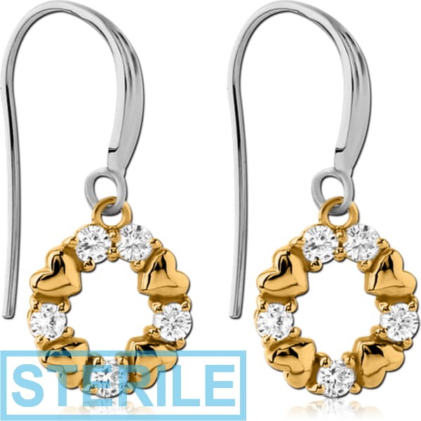 STERILE STERLING SILVER 925 JEWELLED TWO TONE EARRINGS PAIR - HEARTS