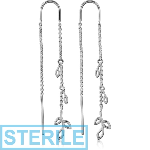 STERILE STERLING SILVER 925 CHAIN EARRINGS PAIR - LEAVES