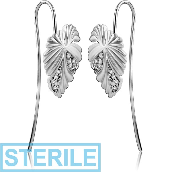 STERILE STERLING SILVER 925 JEWELLED EARRINGS PAIR - LEAF