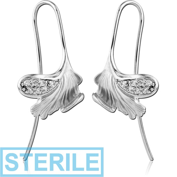 STERILE STERLING SILVER 925 JEWELLED EARRINGS PAIR - LEAF