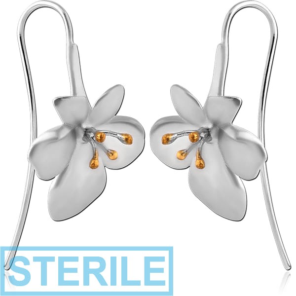 STERILE STERLING SILVER 925 TWO TONE EARRINGS PAIR - FLOWER