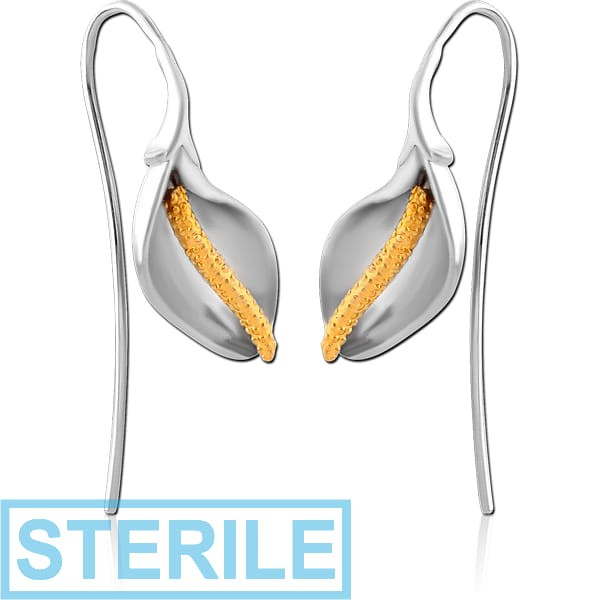 STERILE STERLING SILVER 925 TWO TONE EARRINGS PAIR - FLOWER