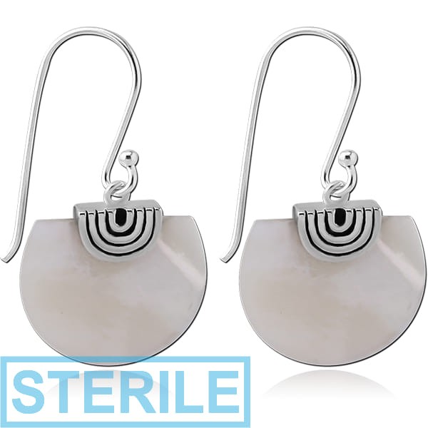 STERILE STERLING SILVER 925 JEWELLED EARRINGS PAIR WITH WHITE SHELL CUT