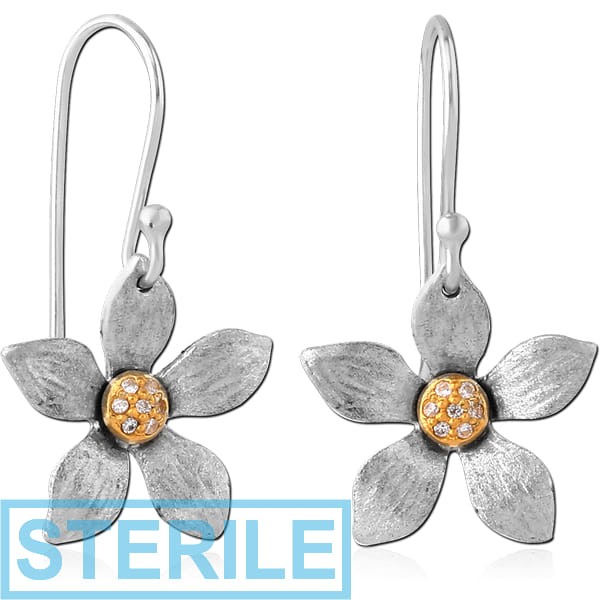 STERILE STERLING SILVER 925 JEWELLED TWO TONE EARRINGS PAIR - FLOWER