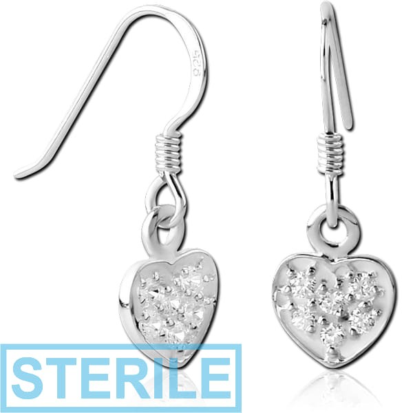 STERILE STERLING SILVER 925 JEWELLED EARRINGS PAIR - HEART