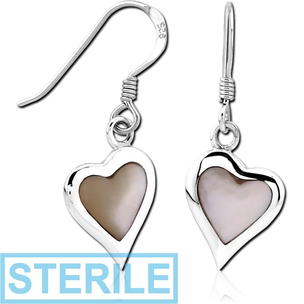 STERILE STERLING SILVER 925 EARRINGS PAIR MOTHER OF PEARL - HEART