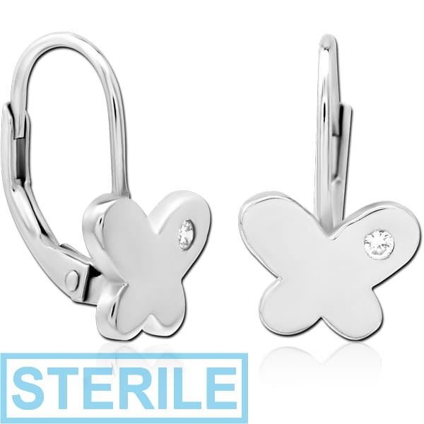 STERILE STERLING SILVER 925 JEWELLED EARRINGS PAIR - BUTTERFLY