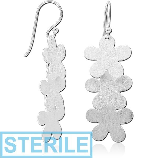 STERILE STERLING SILVER 925 MATT FINISH EARRINGS PAIR - TRIPLE FLOWER