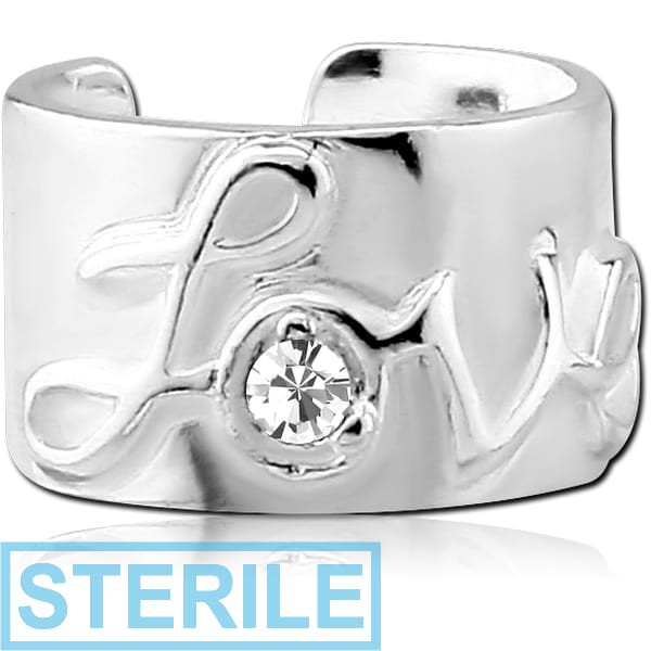 STERILE STERLING SILVER 925 JEWELLED EAR CUFF - LOVE