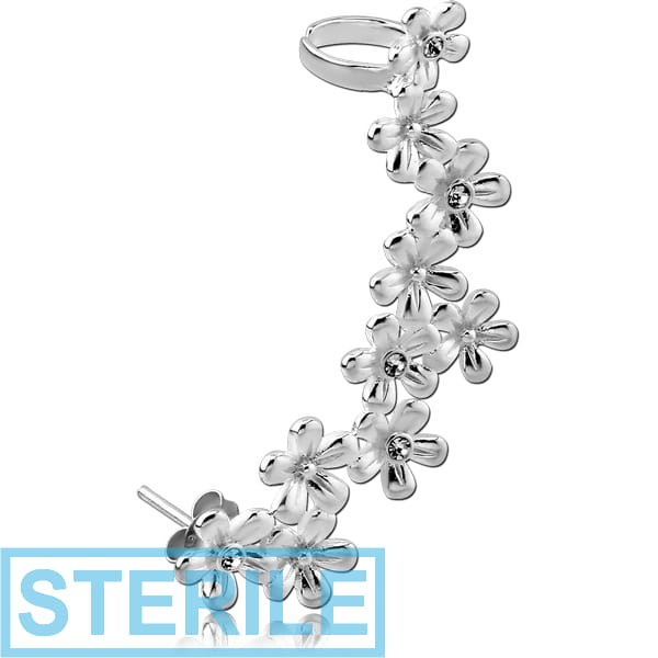STERILE STERLING SILVER 925 JEWELLED EAR CUFFF - FLOWERS