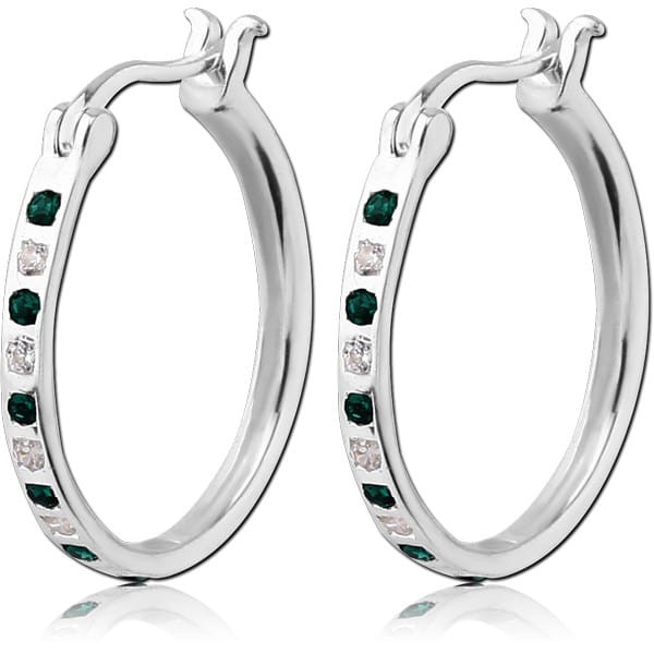 STERILE STERLING SILVER 925 JEWELLED HOOP EARRINGS