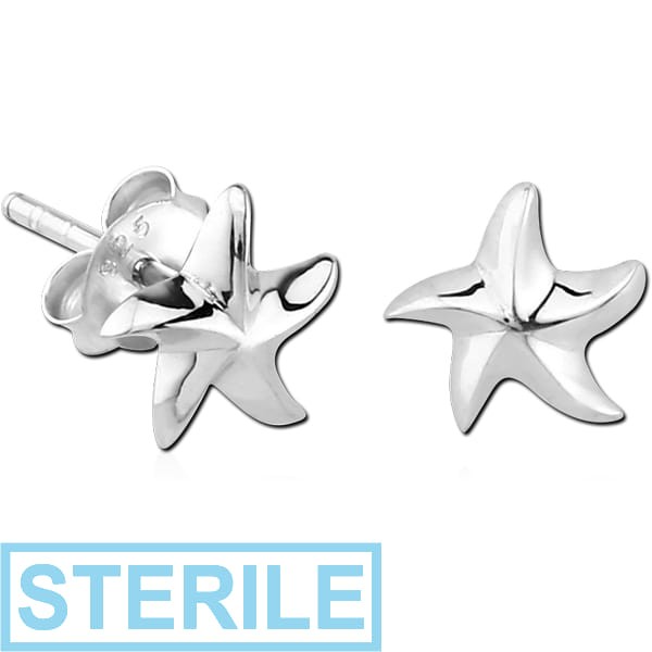 STERILE STERLING SILVER 925 EAR STUDS PAIR - STARFISH