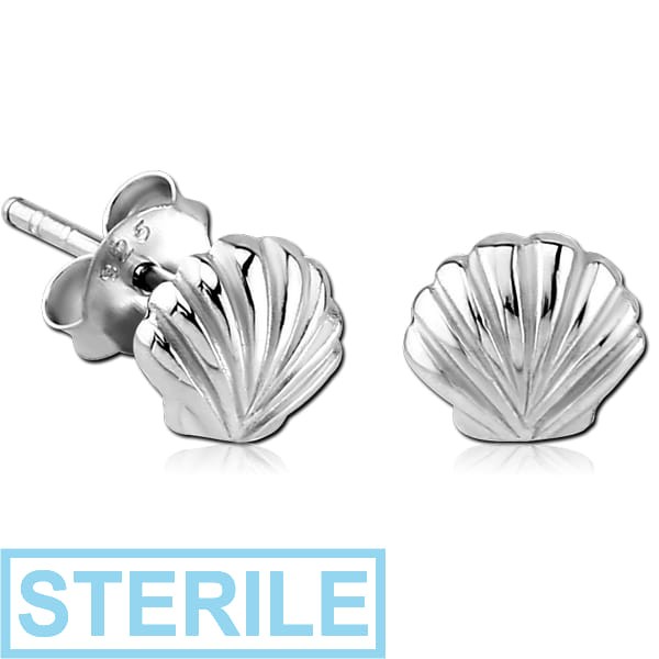 STERILE STERLING SILVER 925 EAR STUDS PAIR - SEA SHELL
