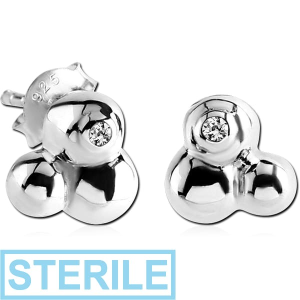 STERILE STERLING SILVER 925 JEWELLED EAR STUDS PAIR