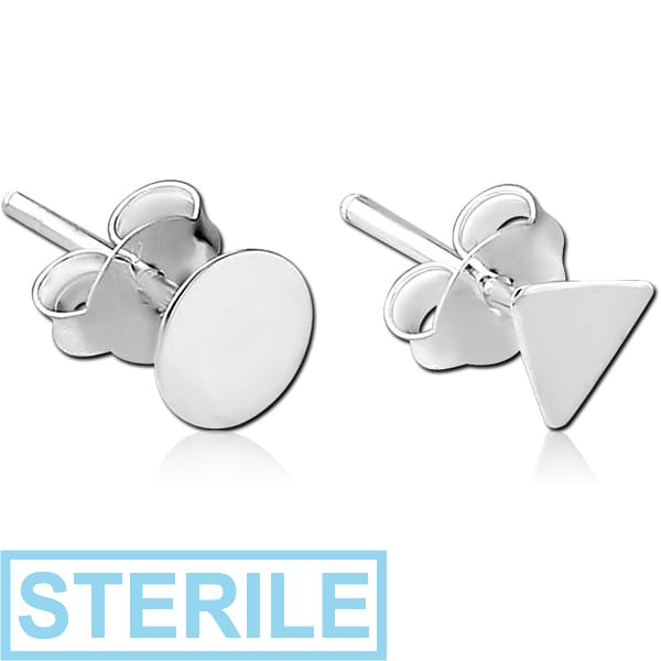 STERILE STERLING SILVER 925 STAMPING EAR STUDS PAIR - TRIANGLE CIRCLE