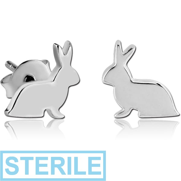 STERILE STERLING SILVER 925 EAR STUDS PAIR - RABBIT