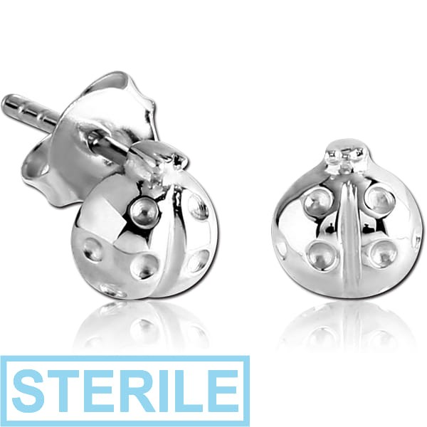 STERILE STERLING SILVER 925 EAR STUDS PAIR - LADYBUG