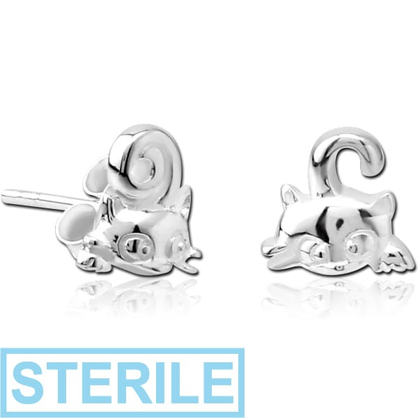 STERILE STERLING SILVER 925 EAR STUDS PAIR - CAT