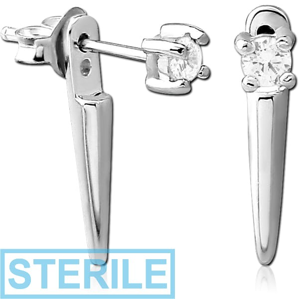 STERILE STERLING SILVER 925 JEWELLED BACK EARRINGS WITH STUDS PAIR - STAKE