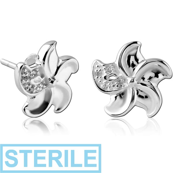 STERILE STERLING SILVER 925 JEWELLED EAR STUDS PAIR - TWIST FLOWER