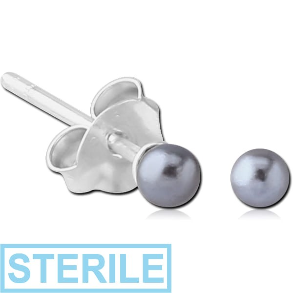 STERILE STERLING SILVER 925 EAR STUDS PAIR WITH 4MM SYNTHETIC PEARL