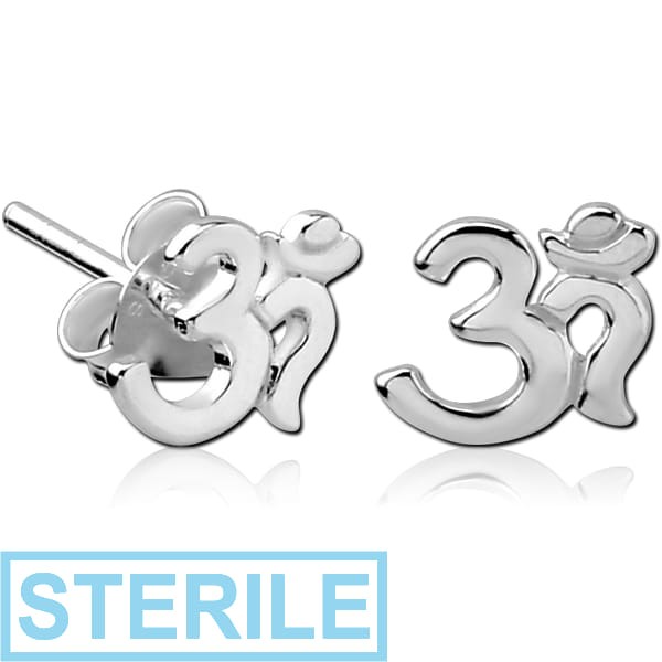 STERILE STERLING SILVER 925 EAR STUDS PAIR - OM