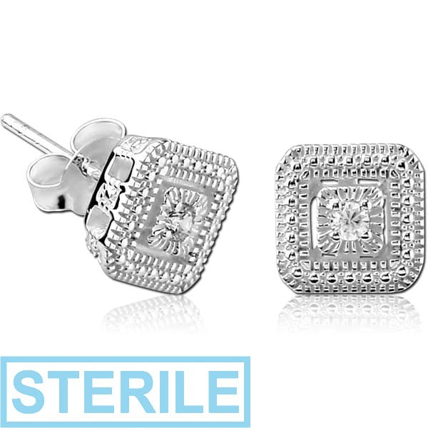 STERILE STERLING SILVER 925 JEWELLED EAR STUDS PAIR