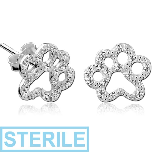 STERILE STERLING SILVER 925 JEWELLED EAR STUDS PAIR - PAW