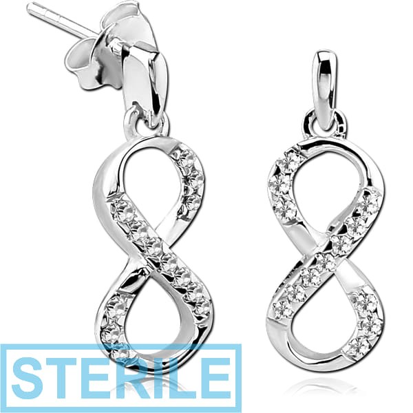 STERILE STERLING SILVER 925 JEWELLED EAR STUDS PAIR - INFINITY