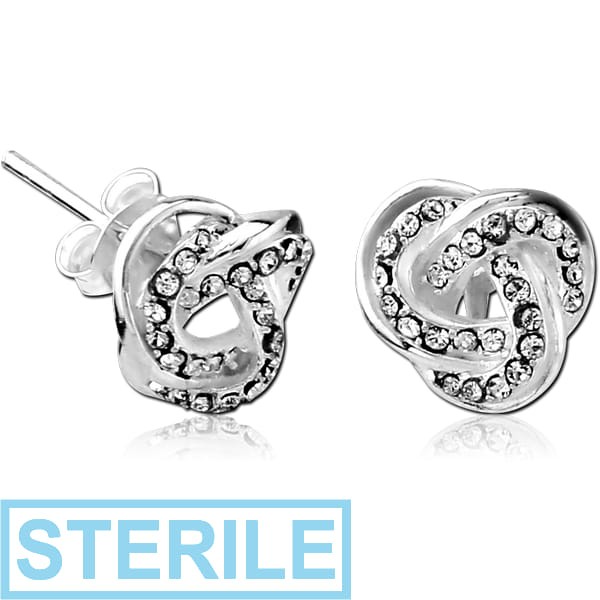 STERILE STERLING SILVER 925 JEWELLED EAR STUDS PAIR - KNOT