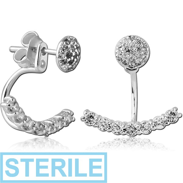 STERILE STERLING SILVER 925 JEWELLED BACK EARRINGS WITH STUD PAIR