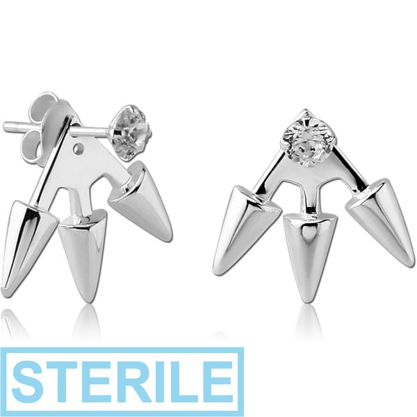 STERILE STERLING SILVER 925 JEWELLED BACK EARRINGS WITH STUD PAIR - TRIANGLES