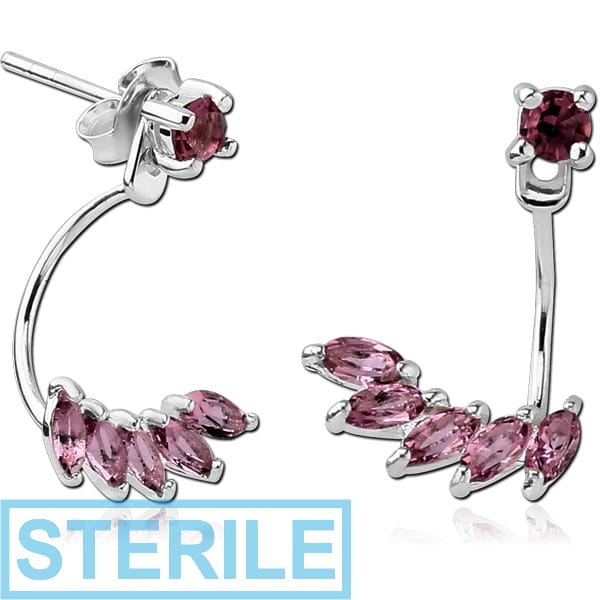 STERILE STERLING SILVER 925 JEWELLED BACK EARRINGS WITH STUD PAIR