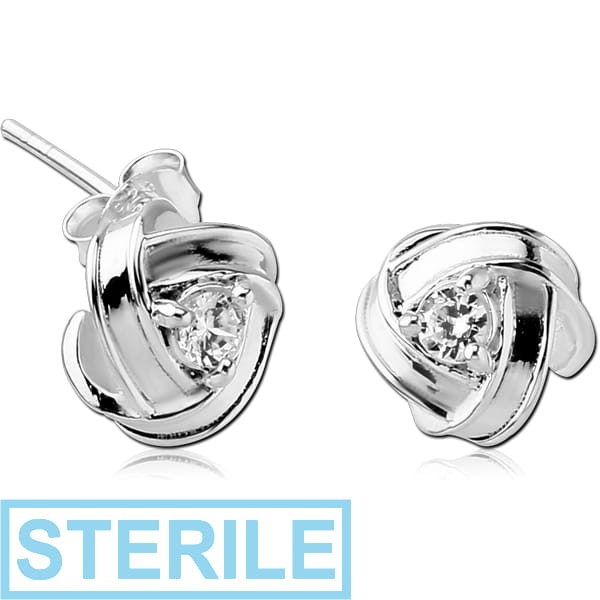STERILE STERLING SILVER 925 JEWELLED EAR STUDS PAIR - KNOT