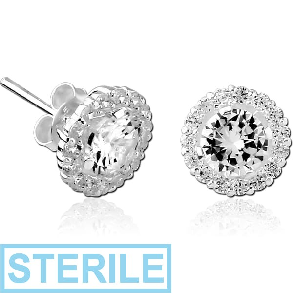 STERILE STERLING SILVER 925 JEWELLED EAR STUDS PAIR