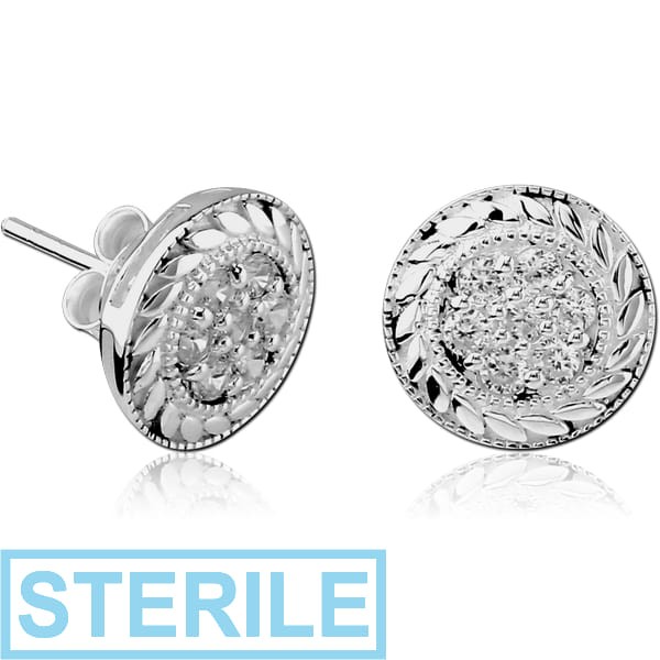 STERILE STERLING SILVER 925 JEWELLED EAR STUDS PAIR - CIRCLE