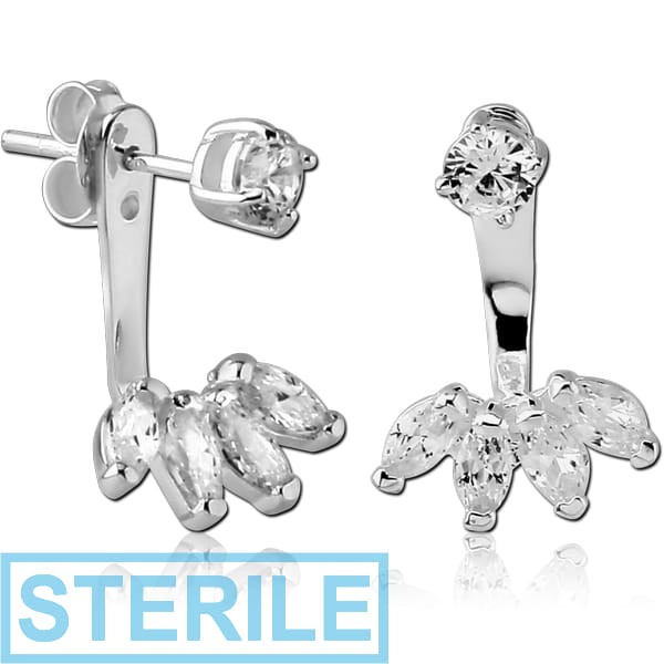 STERILE STERLING SILVER 925 JEWELLED BACK EARRINGS WITH STUD PAIR