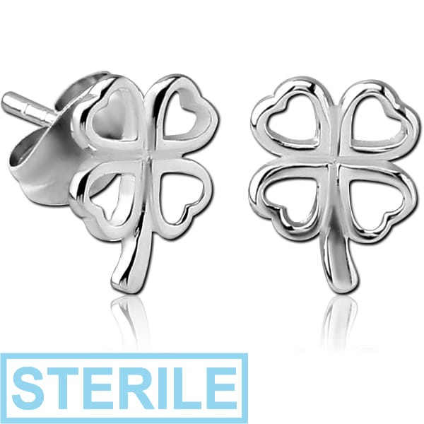 STERILE STERLING SILVER 925 EAR STUDS PAIR - SHAMROCK