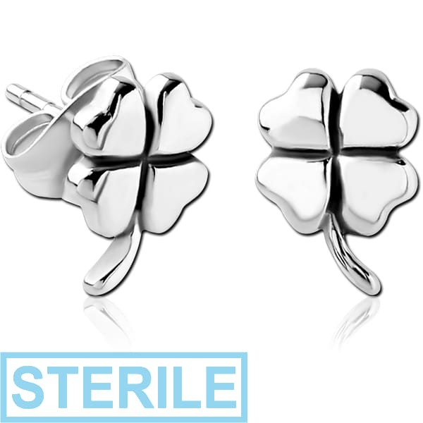 STERILE STERLING SILVER 925 EAR STUDS PAIR - SHAMROCK