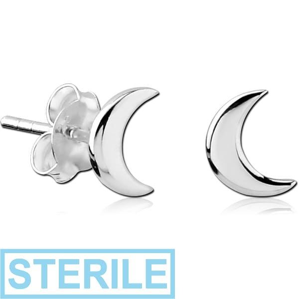 STERILE STERLING SILVER 925 EAR STUDS PAIR - MOON