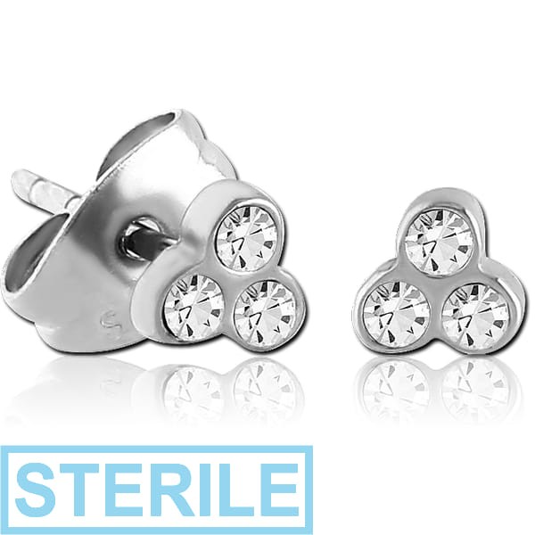 STERILE STERLING SILVER 925 JEWELLED EAR STUDS PAIR - TRINITY