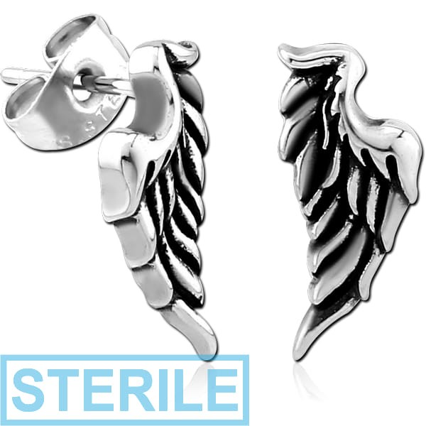 STERILE STERLING SILVER 925 EAR STUDS PAIR - WING