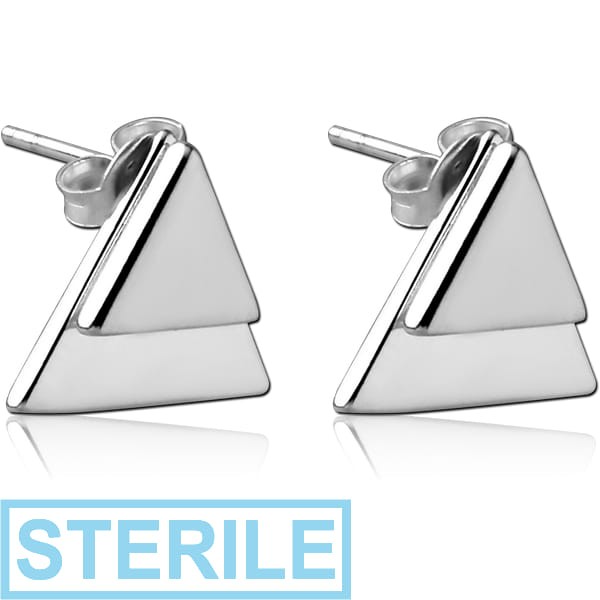 STERILE STERLING SILVER 925 BACK EARRINGS WITH STUD PAIR - TRIANGLE