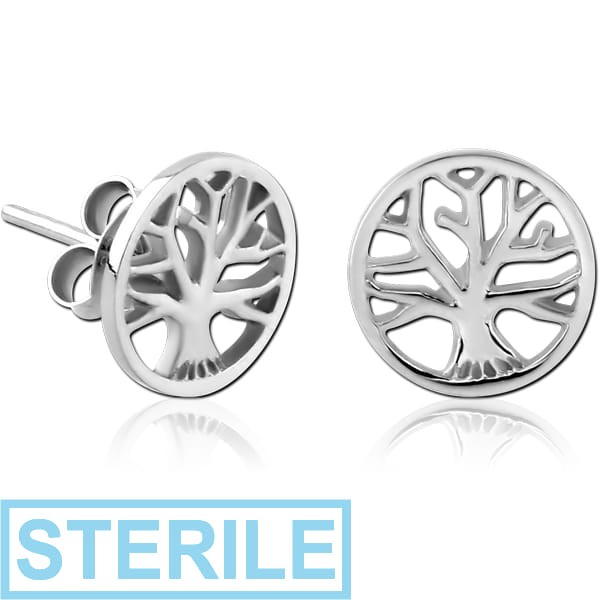 STERILE STERLING SILVER 925 EAR STUDS PAIR - TREE OF LIFE