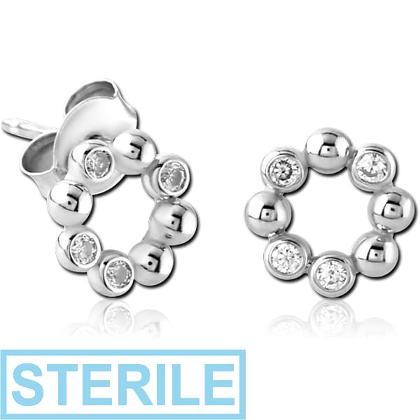 STERILE STERLING SILVER 925 JEWELLED EAR STUDS PAIR