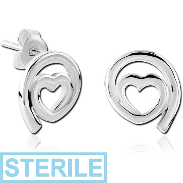 STERILE STERLING SILVER 925 EAR STUDS PAIR - HEART
