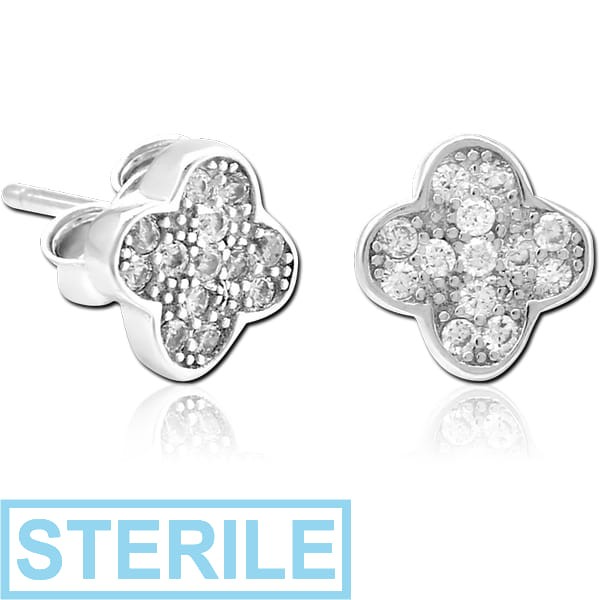 STERILE STERLING SILVER 925 JEWELLED EAR STUDS PAIR - FLOWER