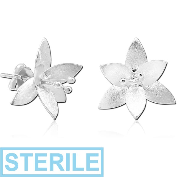 STERILE STERLING SILVER 925 MATT FINISH EAR STUDS PAIR - FLOWER